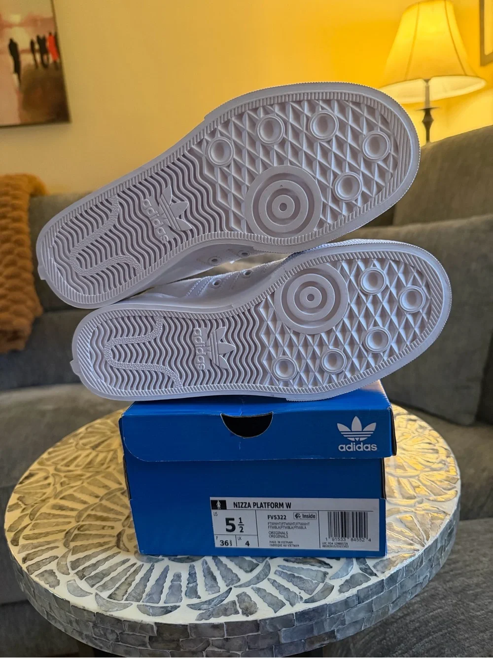 adidas Women’s Triple White NIZZA Platform Lace-Up Sneakers